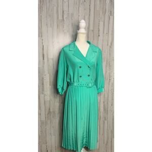 Breli Vintage Green Pleated Maxi Dress Size 12 Formal Long Sleeve‎